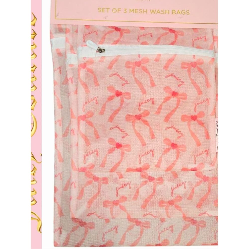 Juicy Couture Home Script Logo Bows Set of 3 Mesh Wash Bags